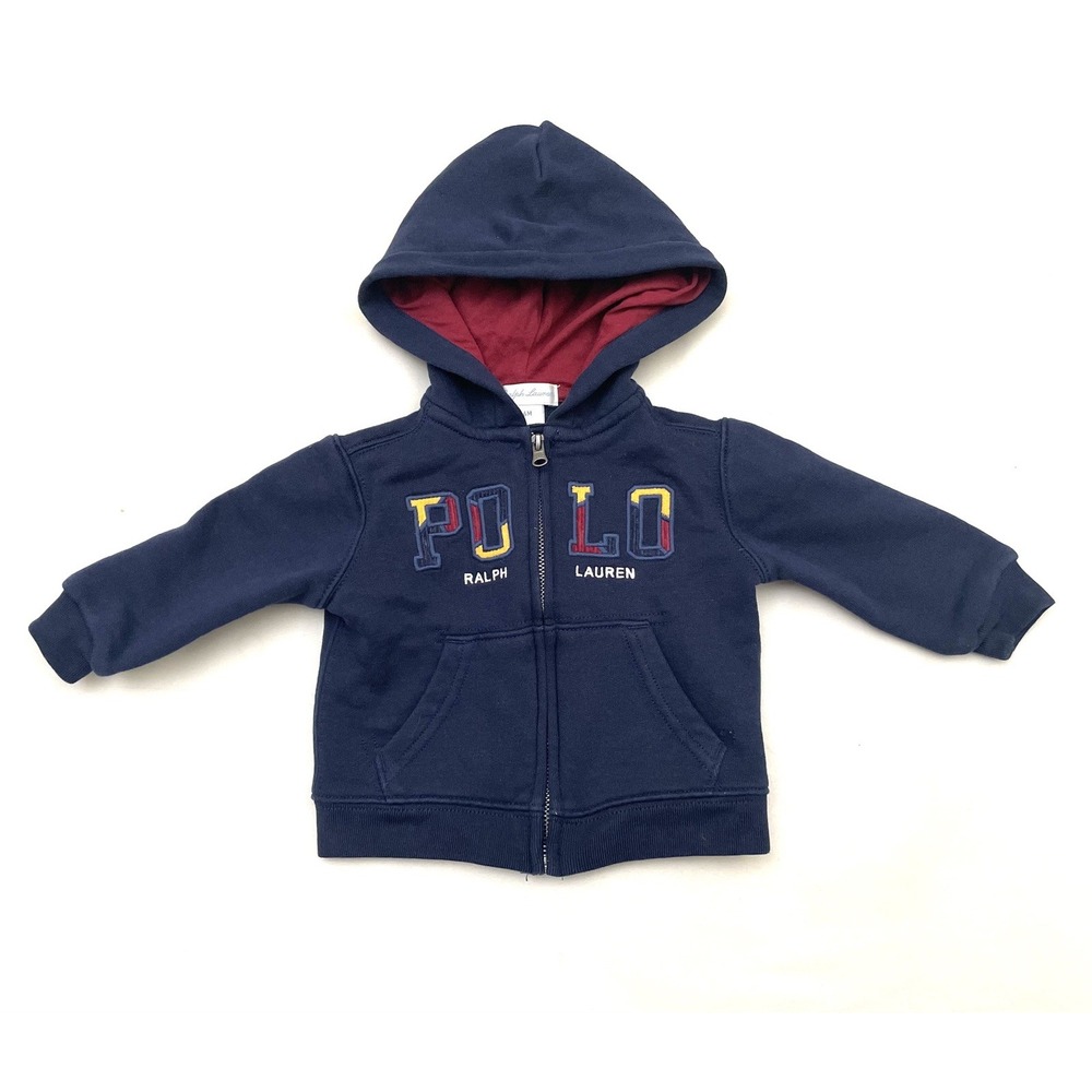 Polo Ralph Lauren Baby Fleece Hoodie 6 Months Navy Blue Corduroy Logo Preppy